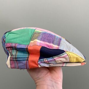 Totes Vintage Madras Patchwork Newsboy Cap Hat Medium USA Made Golf Preppy Retro